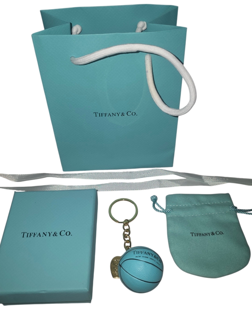 Tiffany & Co. X Spalding Basketball Keyring with Gold-Tone Hardware and Pouch